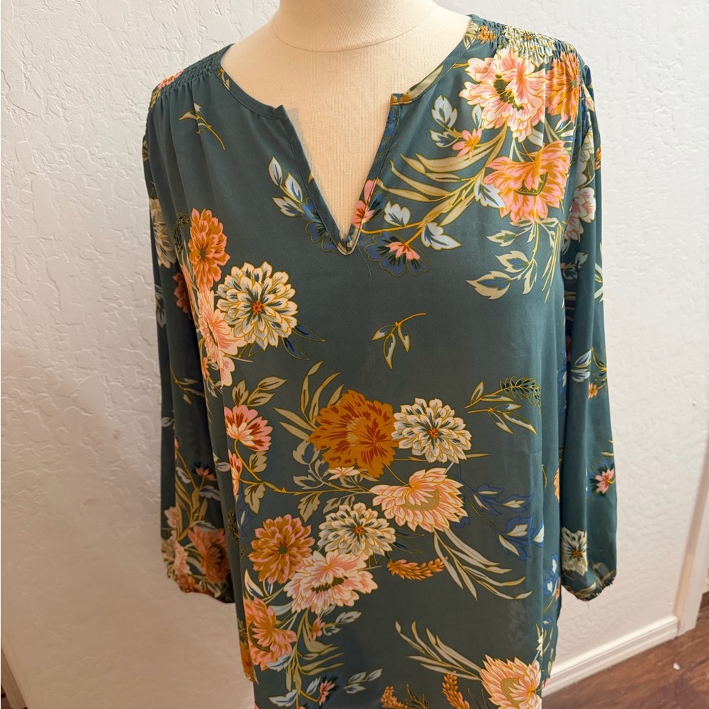 Fun 2 Fun Floral Blouse - Teal and Coral
